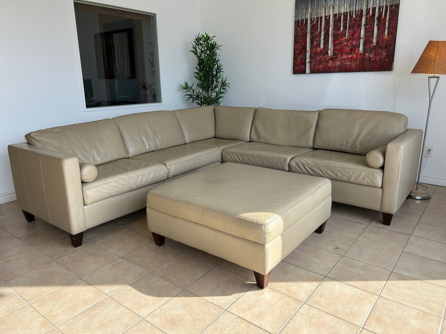 Sectionnel en Cuir Véritable Beige