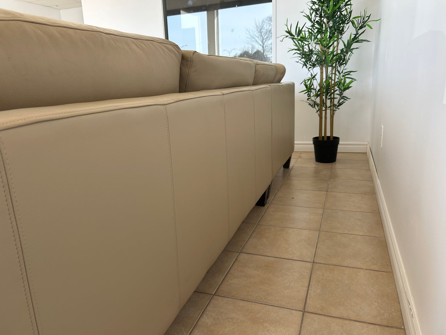 Sectionnel en Cuir Véritable Beige