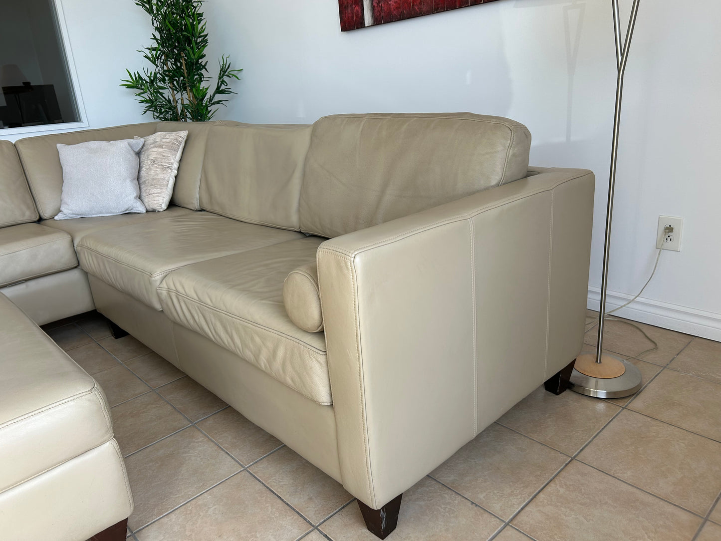 Sectionnel en Cuir Véritable Beige