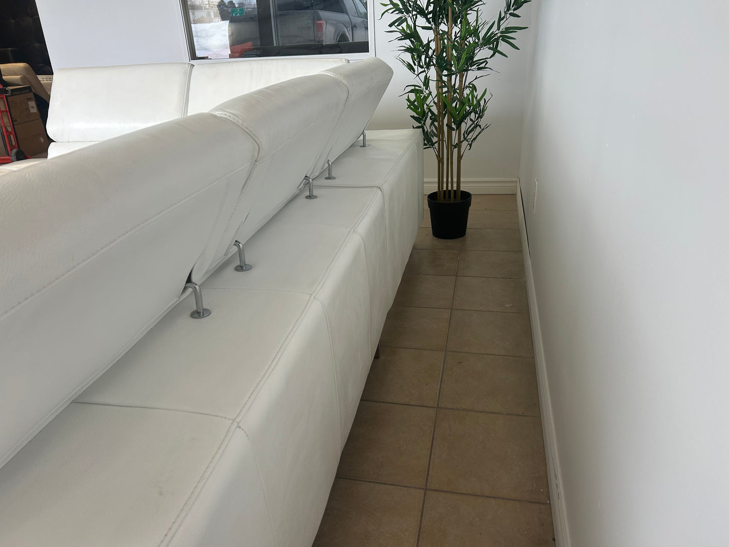 Sectionnel en Cuir Véritable Blanc avec Appuis-Têtes Ajustables