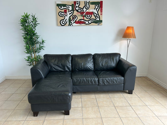 Divan Sectionnel en cuir véritable noir