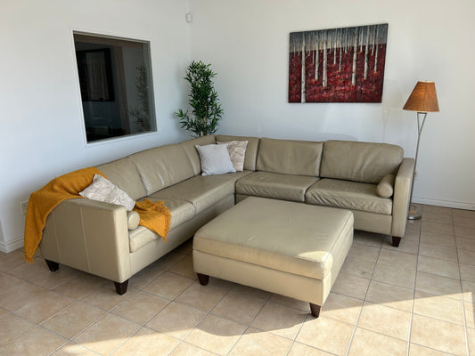 Sectionnel en Cuir Véritable Beige