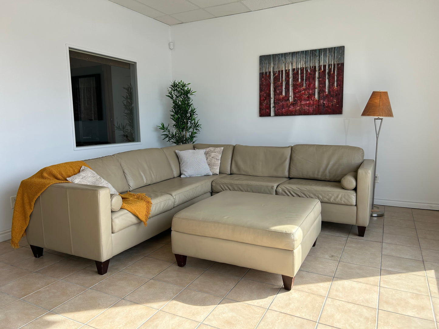 Sectionnel en Cuir Véritable Beige