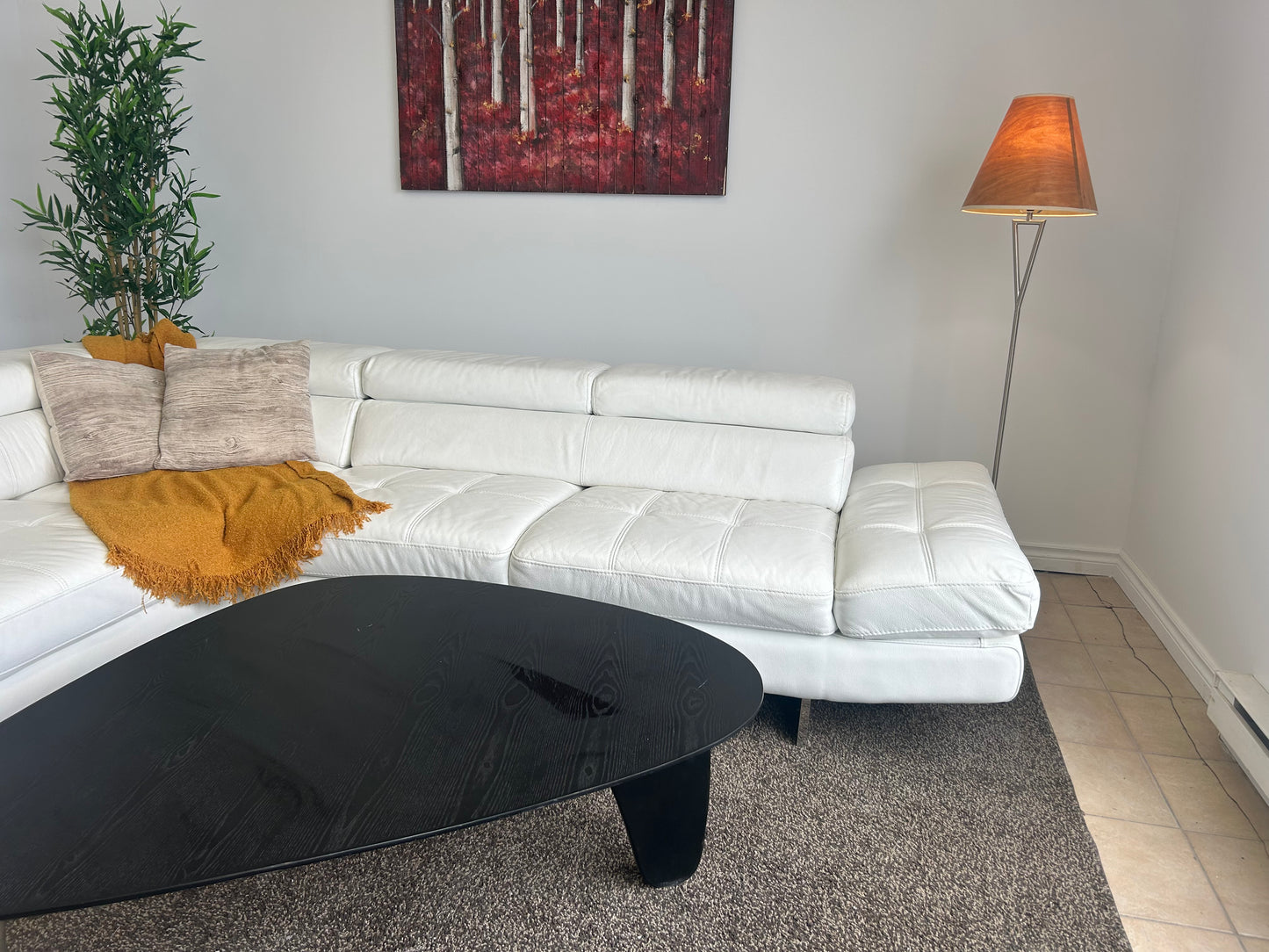 Sectionnel en Cuir Véritable Blanc avec Appuis-Têtes Ajustables