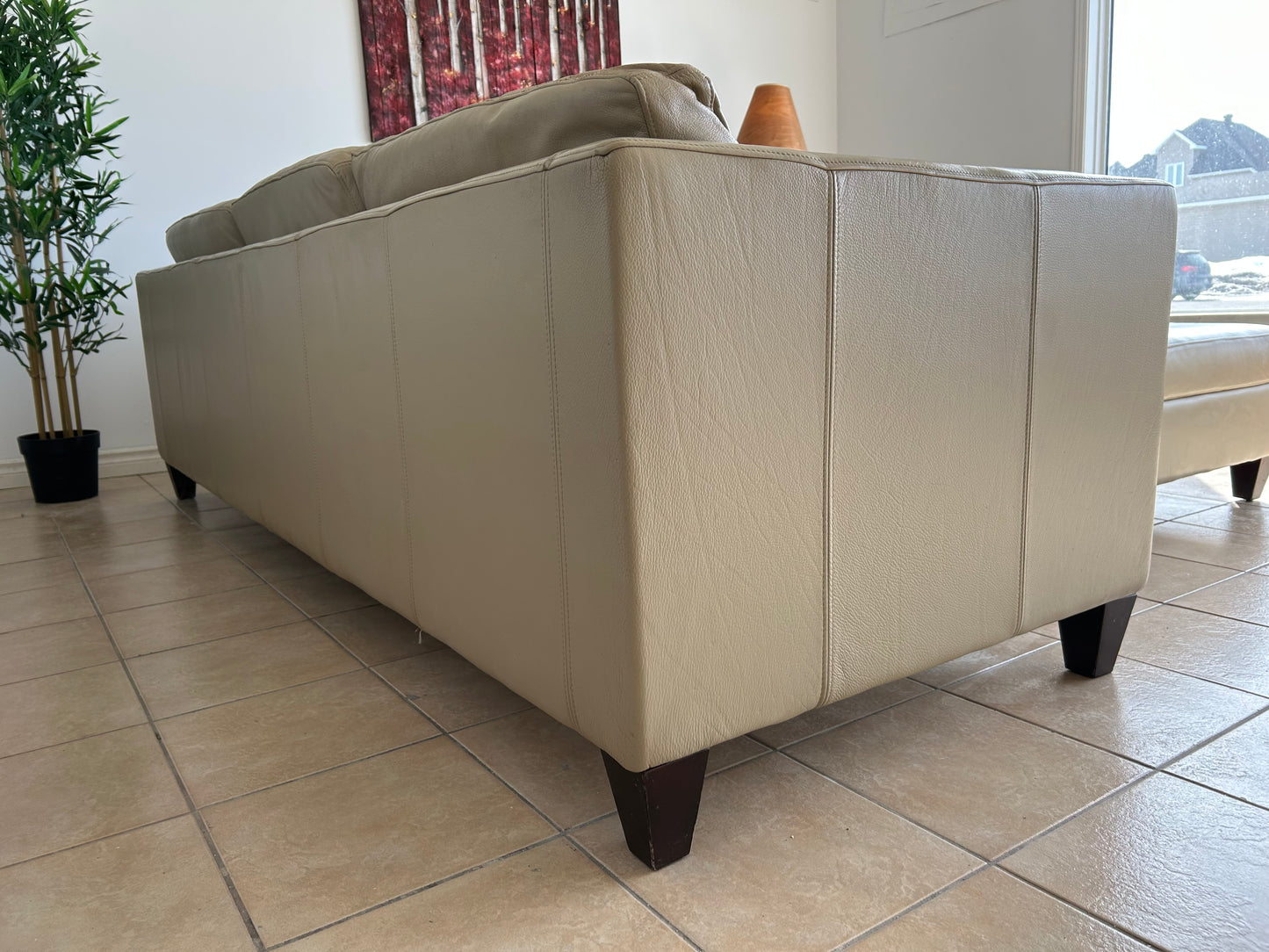 Sectionnel en Cuir Véritable Beige
