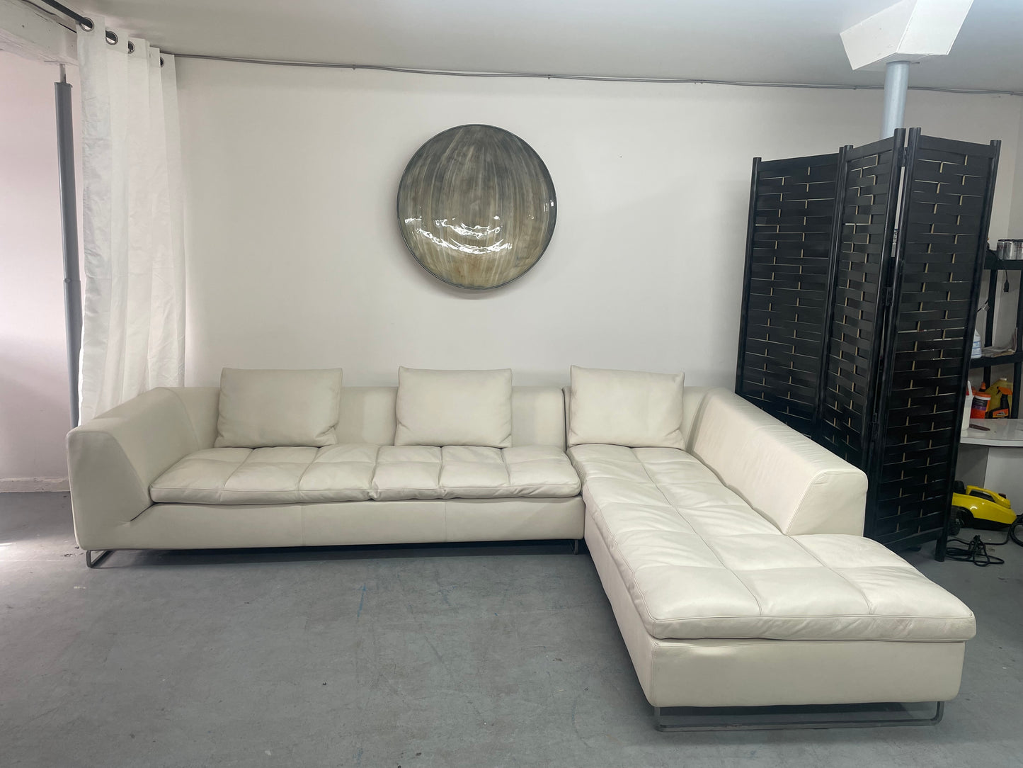 Sectionnel en cuir véritable ivoire